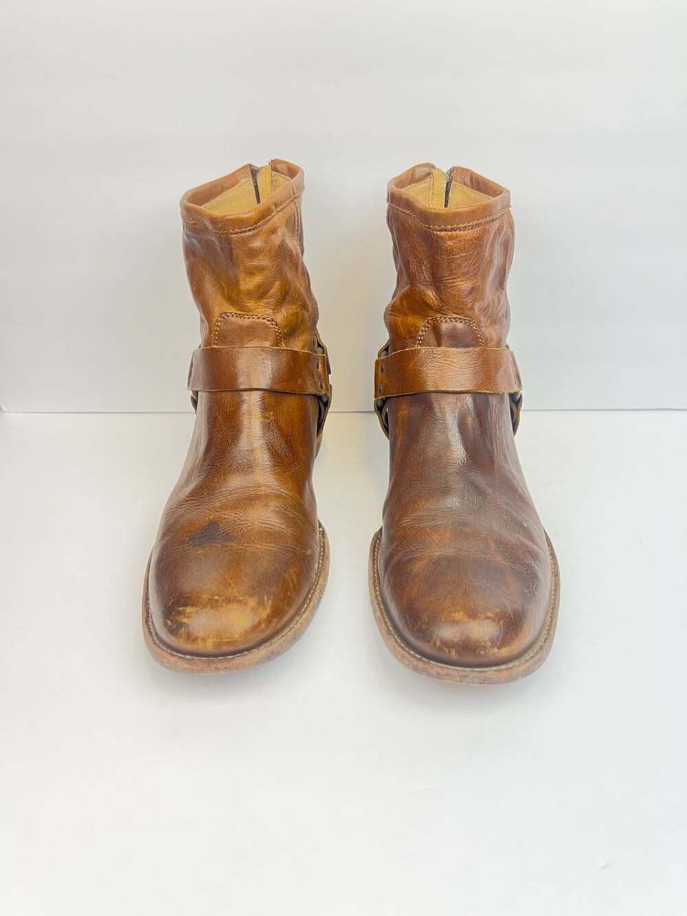 Frye Phillip Harness Leather Ankle Boots Size 10.5 D Brown (Bottom need Repair) - Picture 8 of 8